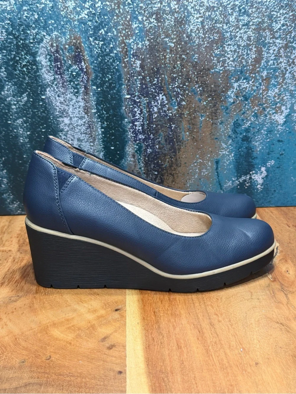 Naturalizer SOUL “About Time” Minimalist Platform Wedge Pumps Navy Blue Size 9